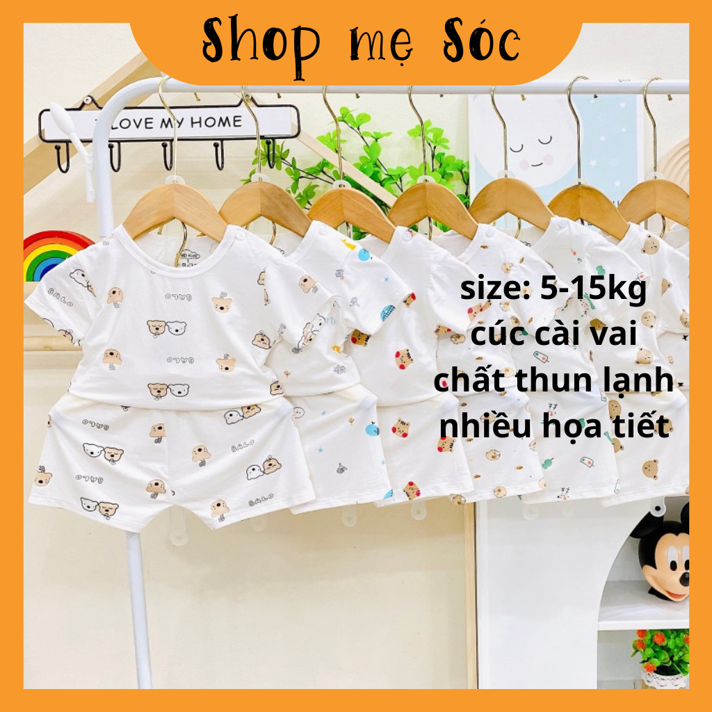 Bộ quần áo cộc tay thun lạnh họa tiết thú đáng yêu cho bé trai bé gái 4-14kg mesocshop