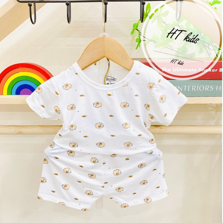 Bộ quần áo cộc tay thun lạnh họa tiết thú đáng yêu cho bé trai bé gái 4-14kg mesocshop