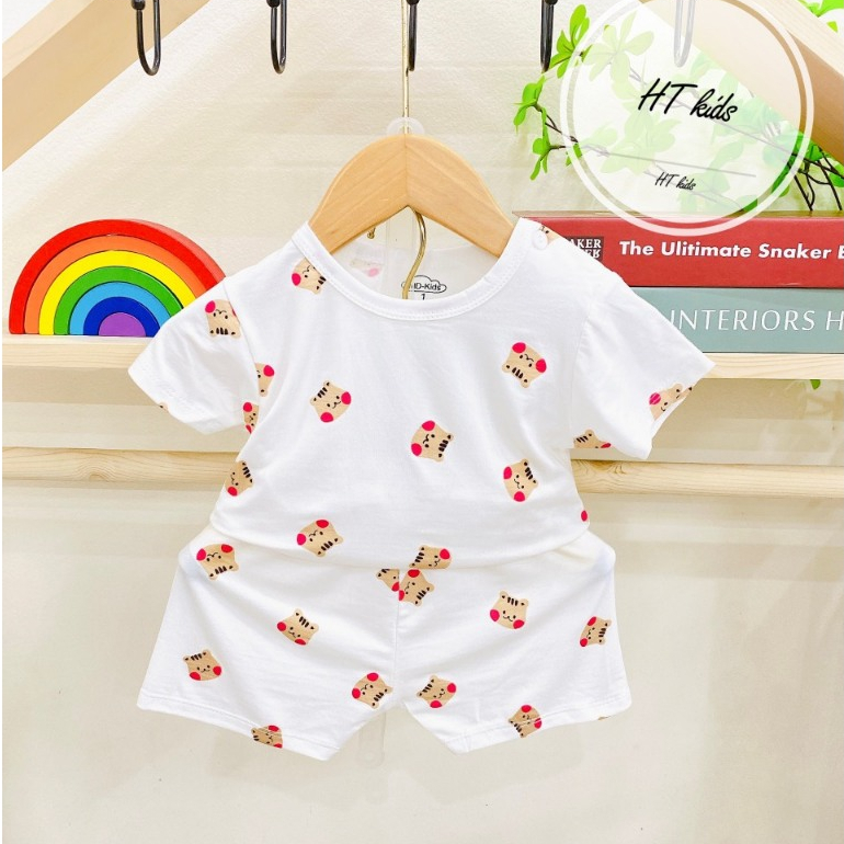 Bộ quần áo cộc tay thun lạnh họa tiết thú đáng yêu cho bé trai bé gái 4-14kg mesocshop