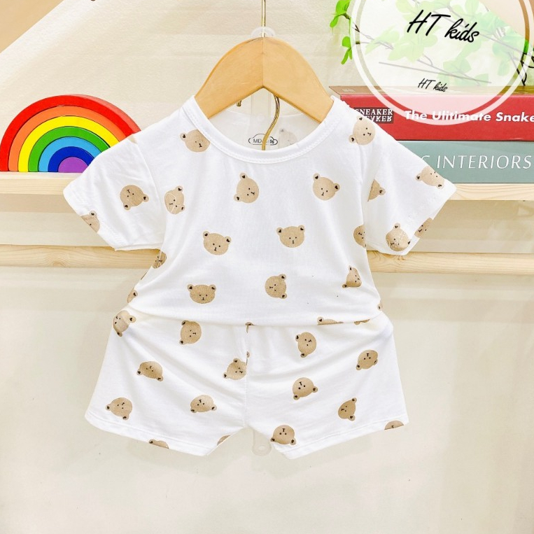 Bộ quần áo cộc tay thun lạnh họa tiết thú đáng yêu cho bé trai bé gái 4-14kg mesocshop