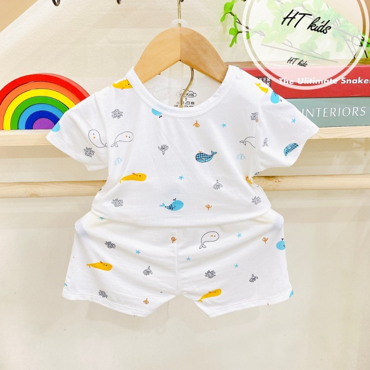 Bộ quần áo cộc tay thun lạnh họa tiết thú đáng yêu cho bé trai bé gái 4-14kg mesocshop