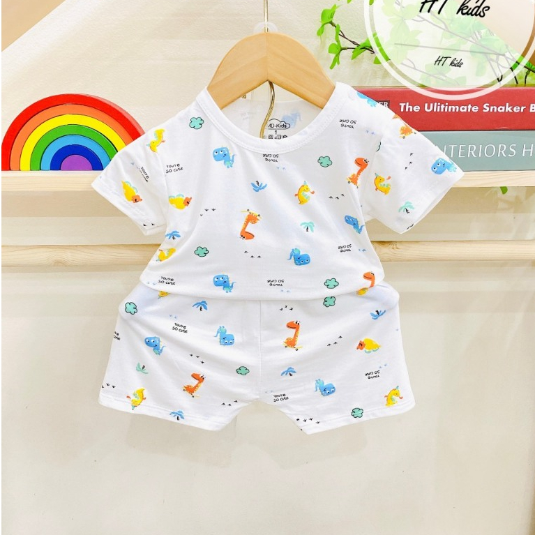 Bộ quần áo cộc tay thun lạnh họa tiết thú đáng yêu cho bé trai bé gái 4-14kg mesocshop