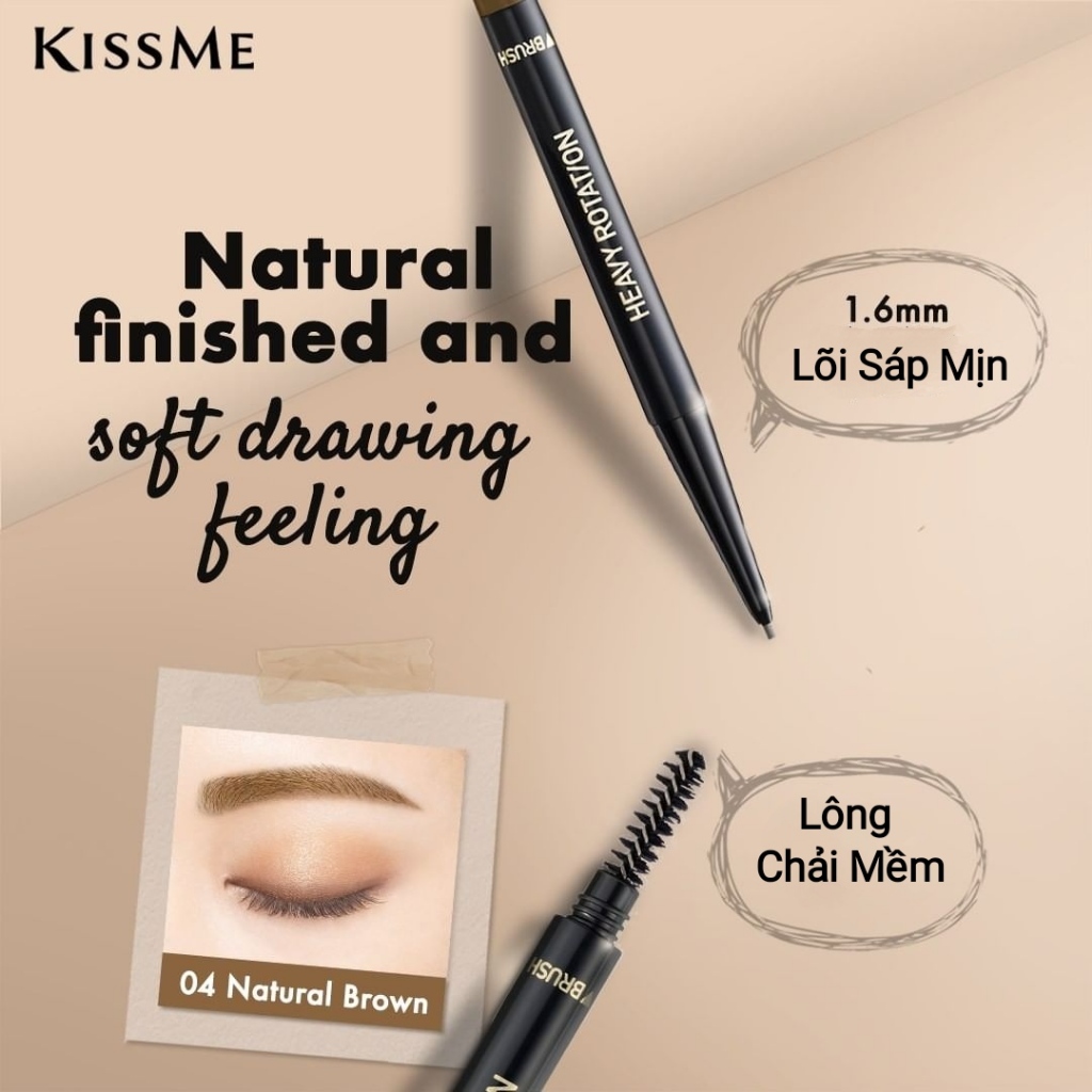 Bút Chì Sáp Kẻ Lông Mày Chống Lem Trôi ,Lõi Siêu Mịn Kissme Heavy Rotation Eyebrow Pencil (0,09g)