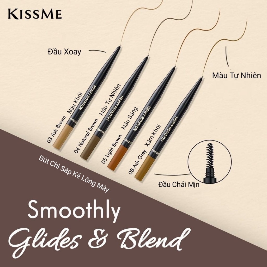 Bút Chì Sáp Kẻ Lông Mày Chống Lem Trôi ,Lõi Siêu Mịn Kissme Heavy Rotation Eyebrow Pencil (0,09g)