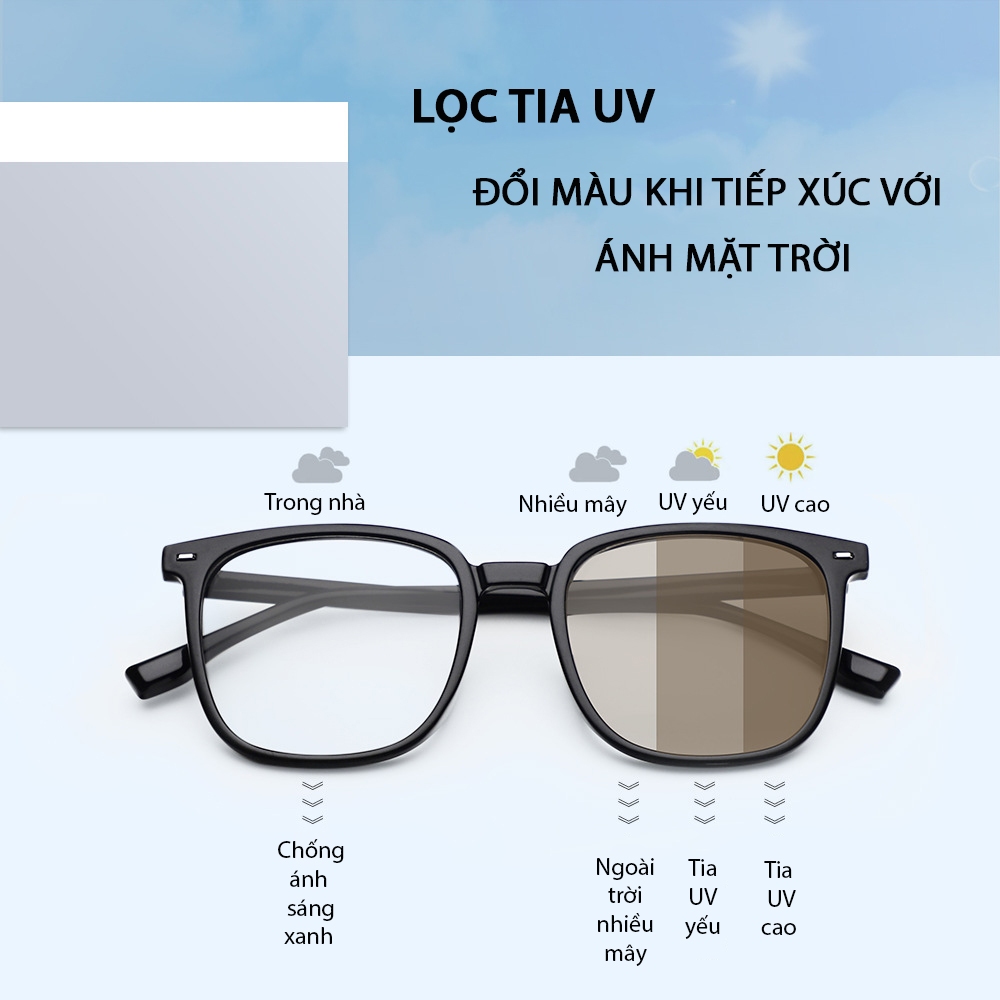 Gọng kính cận mắt đổi màu cao cấp phong cách Hàn Quốc chống tia UV ánh sáng xanh thời trang nữ nam Hottrend HANASO 505