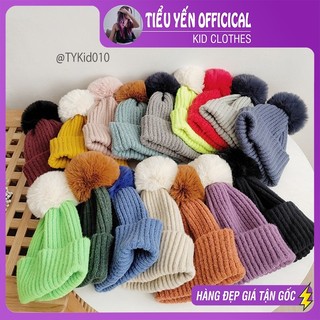 Mũ len cho bé, Mũ len vàng/xanh/kem/hồng/đỏ cục bông M010 | Tiểu Yến KID