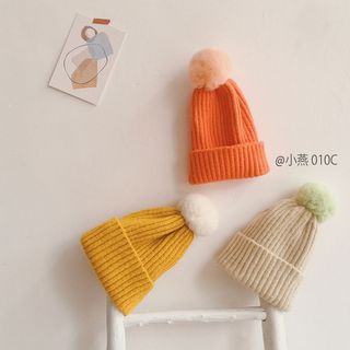 Mũ len cho bé, Mũ len vàng/xanh/kem/hồng/đỏ cục bông M010 | Tiểu Yến KID