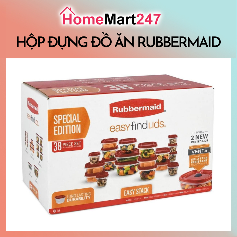 BỘ 19 HỘP THỰC PHẨM RUBBERMAID MADE IN USA NHỰA CAO CẤP DÒNG