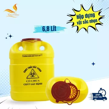 Bình huỷ bơm kim tiêm 6,8 lít, hộp đựng vật sắc nhọn, thùng chứa kim tiêm Sóng Vàng