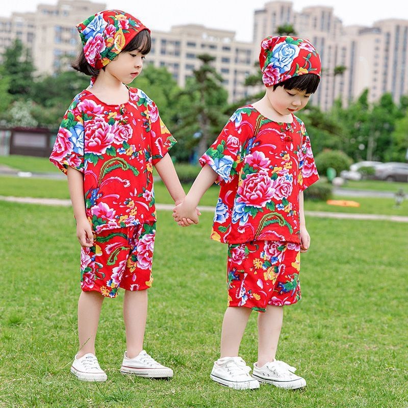Bộ đùi dài hoa lá cành thể thao nam nữ mặc nhà đi chơi chúc tết -công rồng trải bàn đỏ - unisex Kl1