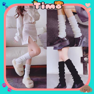 Tất Ống Chân Vớ Dệt Kim Đen Trắng Y2K Lolita Nhật Bản Giữ Ấm Chân Mùa Đông Timo T65