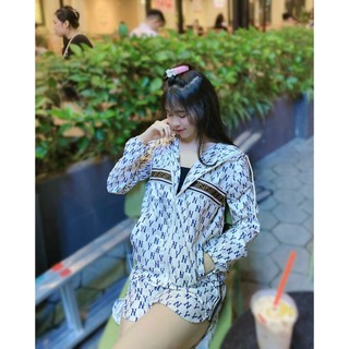 Set Bộ Đồ Thể Thao Nữ Gió NY Áo Khoác Gió Mỏng Dài Tay Có Mũ Mix Quần Sooc Đùi Freesize