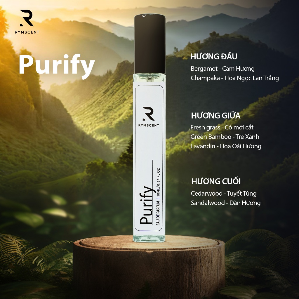 Nước hoa RYMSCENT Unisex Purify 10ml | Nhóm hương tươi mát, độ lưu hương từ 6h-8h | Dạng xịt.