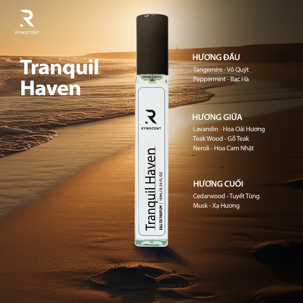 Nước hoa Nam RYMSCENT Tranquil Haven 10ml | Nhóm hương xạ hương, độ lưu hương từ 6h-8h | Dạng xịt.