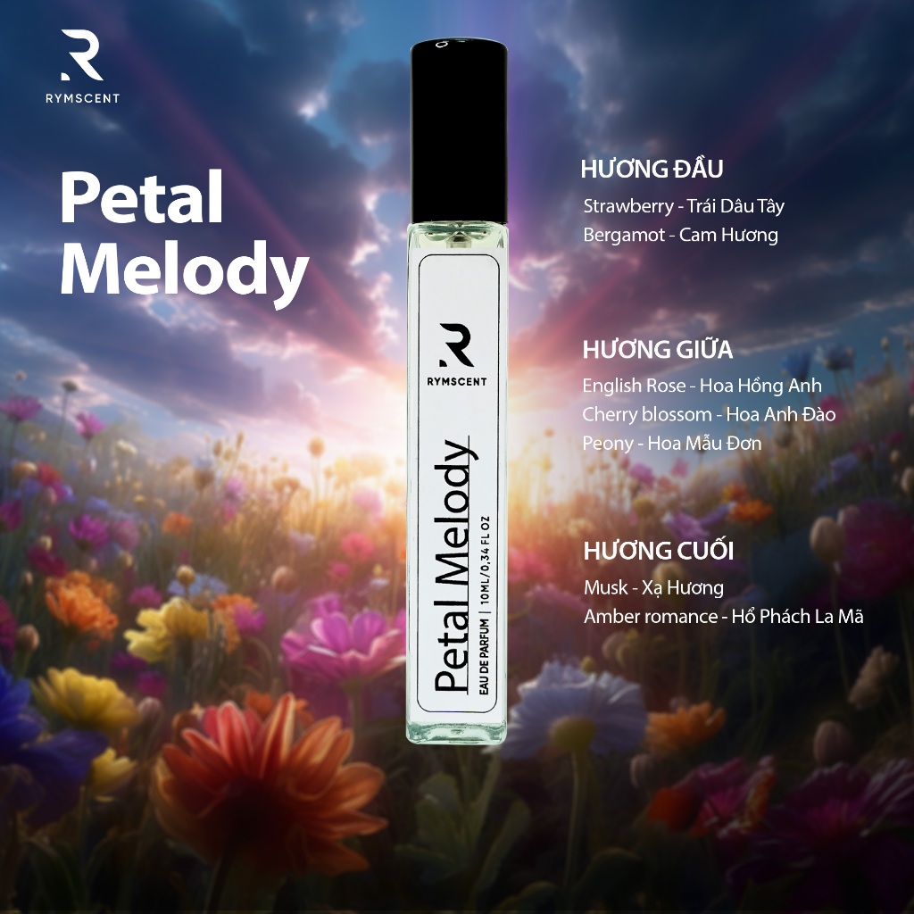 Nước hoa RYMSCENT Nữ Petal Melody 10ml | Nhóm hương hoa, độ lưu hương từ 6h-8h | Dạng xịt.