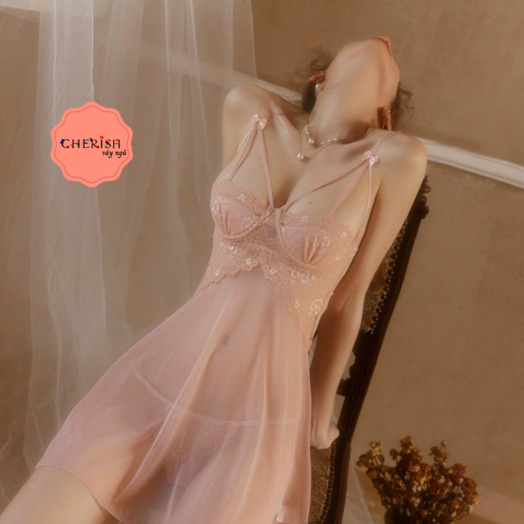 (M. 07) Váy ngủ sexy ren có đệm và gọng ngực cao cấp Đầm mặc nhà gợi cảm quyến rũ