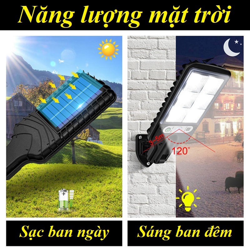 Đèn cảm biến chuyển động năng lượng mặt trời siêu sáng chống nước IP65 có remote