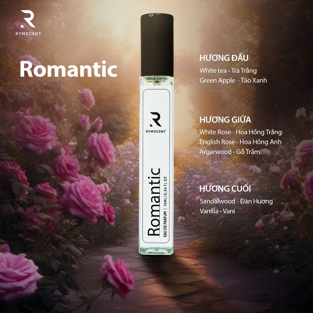 Nước hoa RYMSCENT Nữ Romantic 10ml | Nhóm hương hoa, độ lưu hương từ 6h-8h | Dạng xịt.