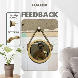 Gương Tròn Treo Tường Viền Gỗ , Gương Trang Điểm Tặng Kèm Dây Thừng Và Núm Gỗ Size 25cm