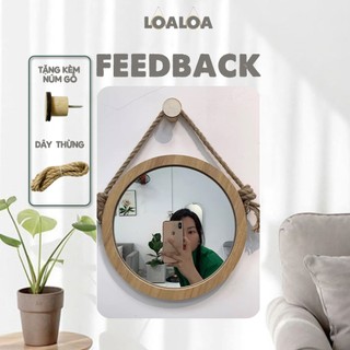 Gương Tròn Treo Tường Viền Gỗ , Gương Trang Điểm Tặng Kèm Dây Thừng Và Núm Gỗ Size 25cm