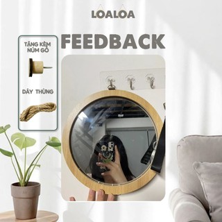Gương Tròn Treo Tường Viền Gỗ , Gương Trang Điểm Tặng Kèm Dây Thừng Và Núm Gỗ Size 25cm