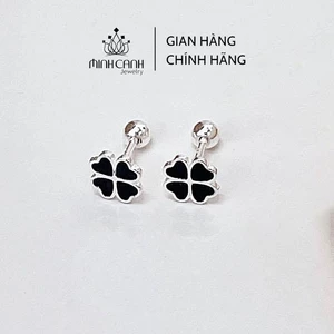 Bông Tai Bạc 4 Lá Đen Chốt Bi Ren - Minh Canh Jewelry