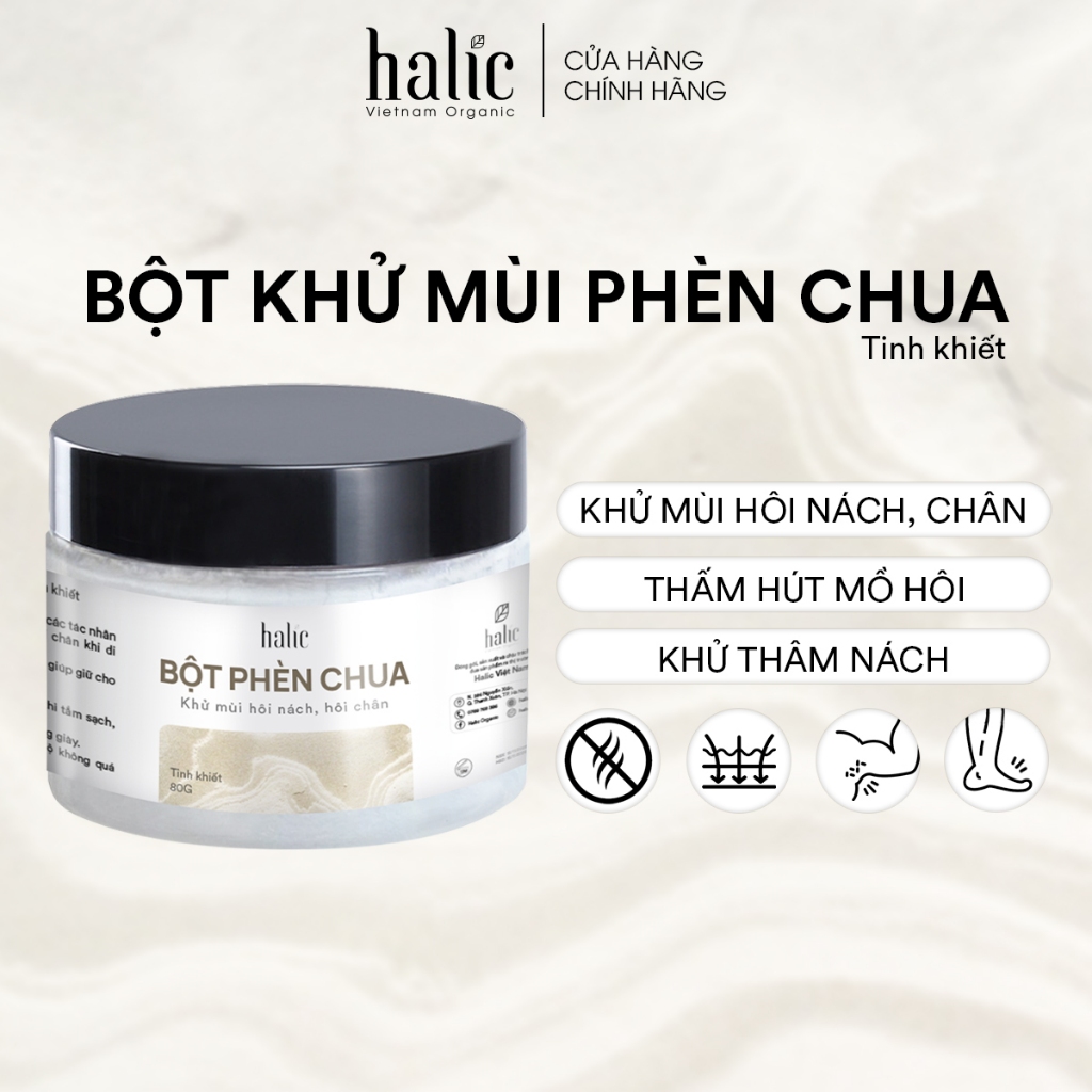 Phèn chua khử mùi hôi Nách hôi Chân HALIC bột khử mùi phèn chua chưng cất tinh khiết 80g khử mùi cơ thể