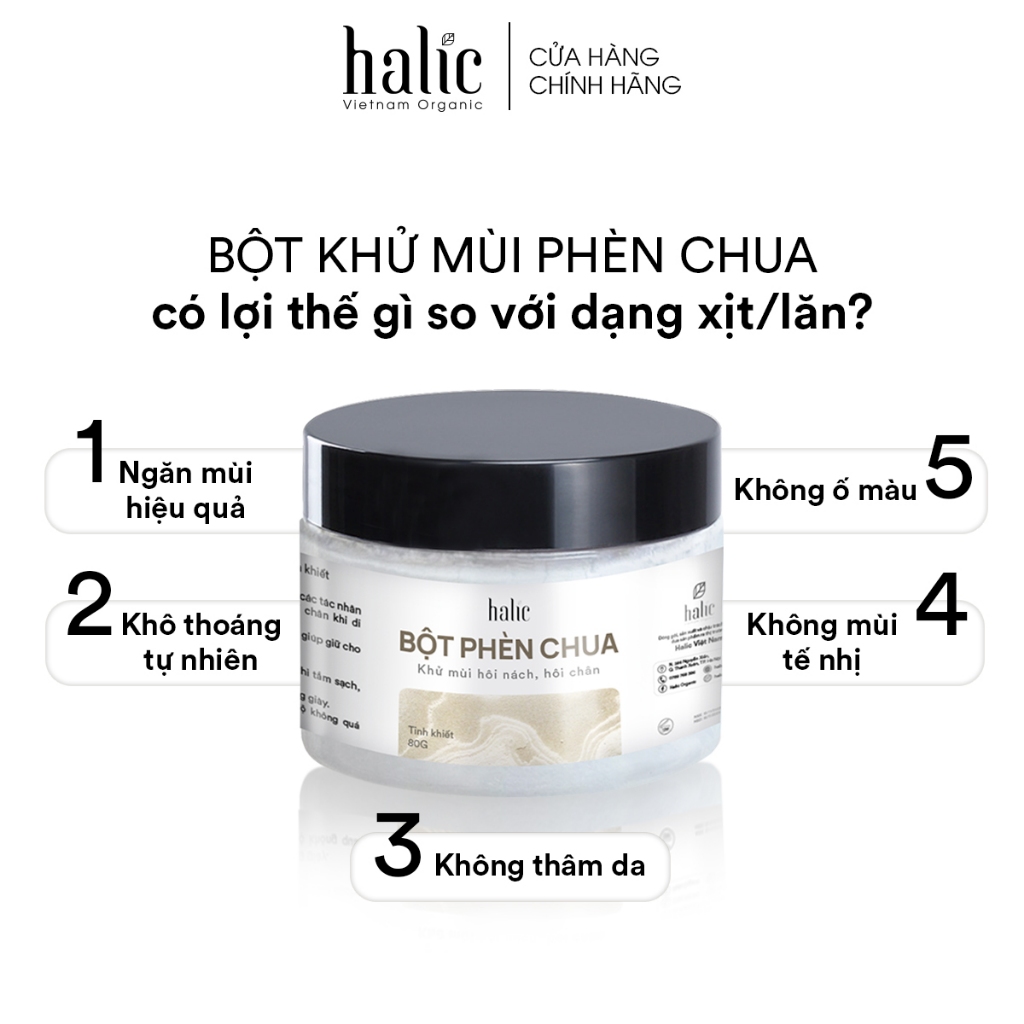 Phèn chua khử mùi hôi Nách hôi Chân HALIC bột khử mùi phèn chua chưng cất tinh khiết 80g khử mùi cơ thể