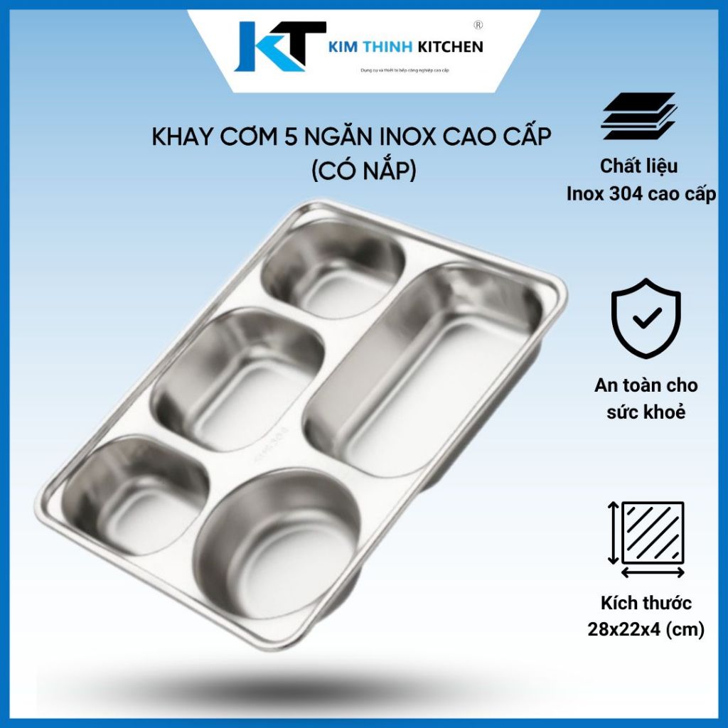 Khay Cơm Inox 5 Ngăn, Khay Inox Đựng Đồ Ăn Cao Cấp Sâu Lòng Hàn Quốc Giá Rẻ.