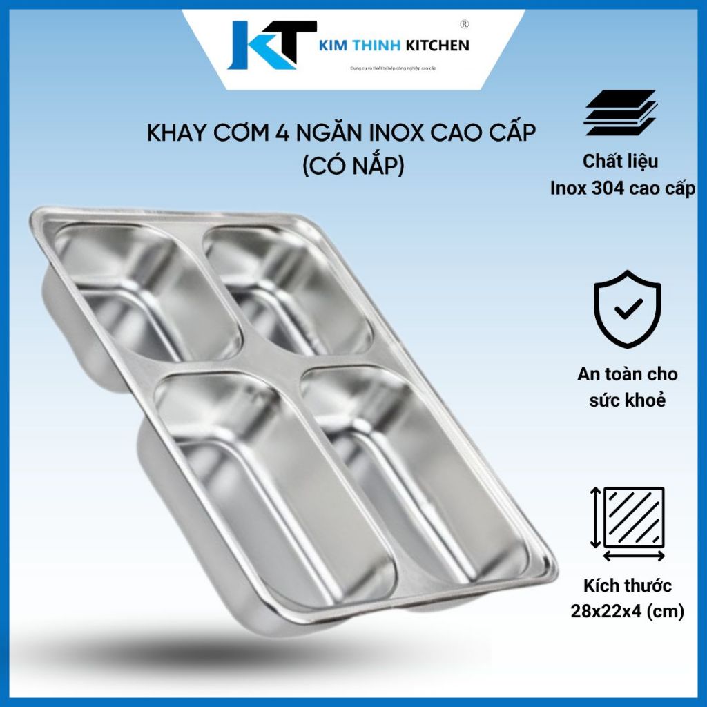 Khay Cơm Inox 4 Ngăn, Khay Inox Đựng Đồ Ăn Cao Cấp Sâu Lòng Hàn Quốc Giá Rẻ.