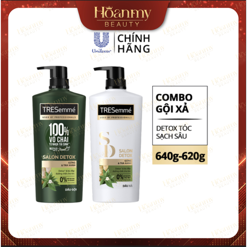 Dầu Gội, Dầu Xả TRESEMME Salon Detox Cho tóc chắc khỏe & sạch sâu cùng Gừng và Trà Xanh Detox 640g, 620g [CHÍNH HÃNG]