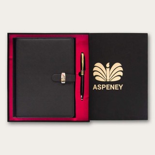 Set Quà Tặng Sổ da Bút ký SAFFIANO & WIND DRAGON ASPENEY - Đen