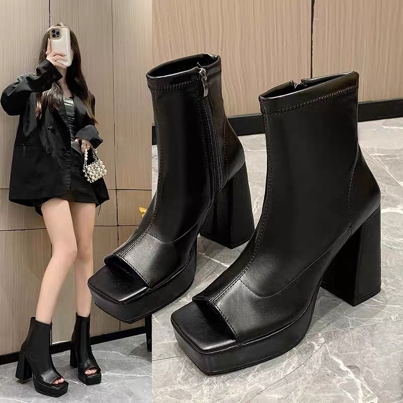 Bốt Cổ Cao Hở Mũi - Boots Da Đế Cao 10cm - Tăng Chiều Cao | Shopee Việt Nam