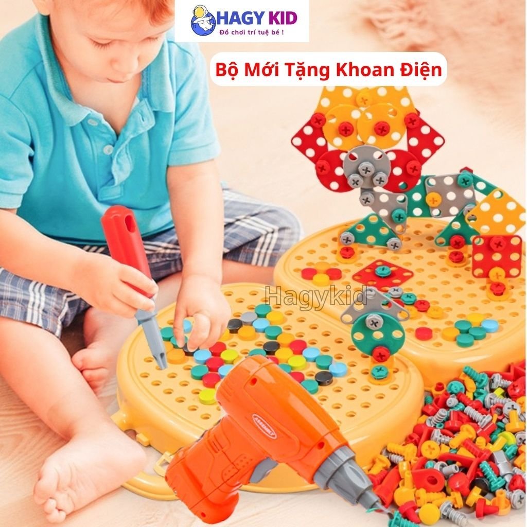 Bộ Đồ Chơi Kỹ Sư Lắp Ráp Kèm Khoan Điện, Đồ Chơi Vặn Ốc Vít  Hakykid Giúp Bé Thỏa Sức Sáng Tạo Và Phát Triển Tư Duy