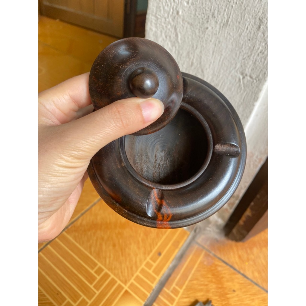 Gạt tàn gỗ Trắc Việt đỏ đen hàng kỹ bóng si có nắp hàng giá xưởng làng nghề tiện gỗ nhị khê