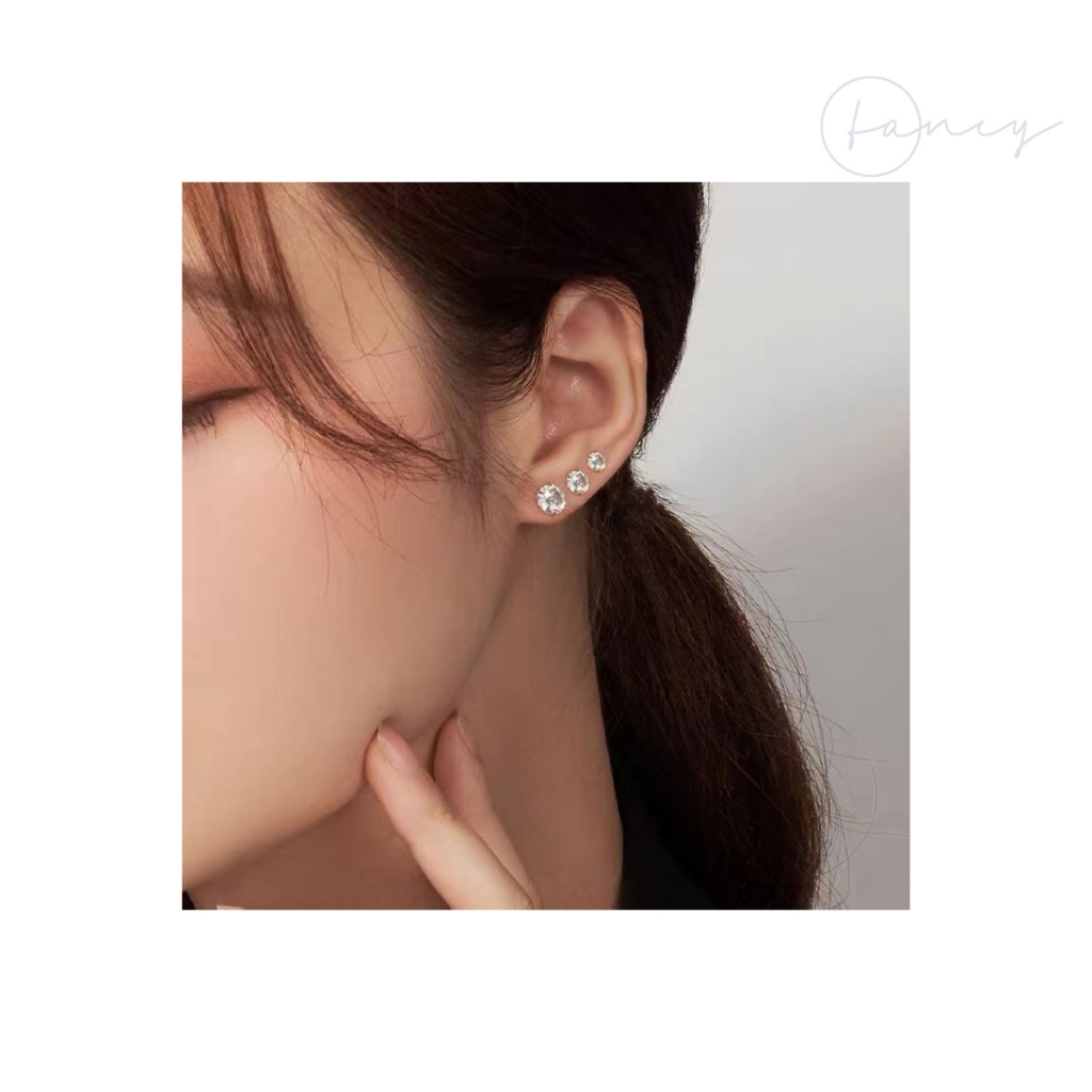 Khuyên Tai Đá Nam Bông Tai Nam Nữ Nụ Đính Đá Khuyên Unisex Thép Không Gỉ 2 Màu Bạc Vàng Nhiều kích cỡ | fancy .