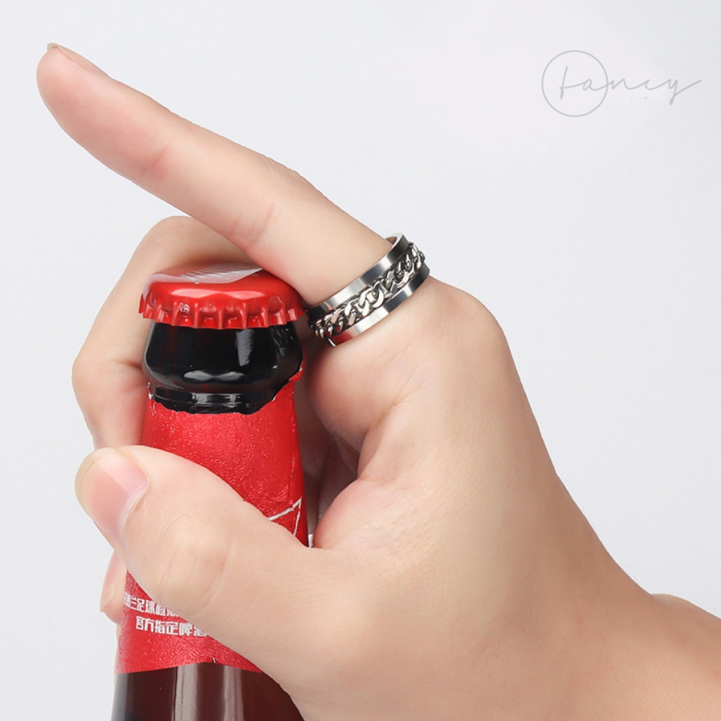 nhẫn xích xoay khui nắp chai nhẫn xoay titan nam nữ cặp đôi thép không gỉ | fancy.
