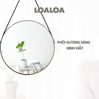 Gương dây da treo tường gương tròn trang điểm nhiều size đẹp để trang trí decor phòng khách phòng ngủ nhà tắm