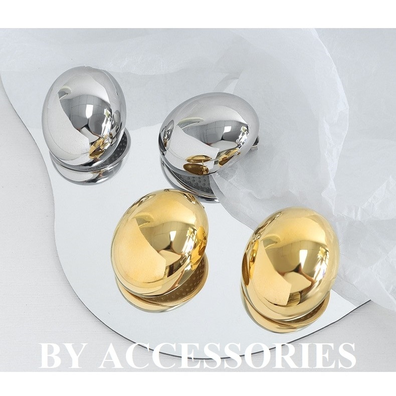 Bông tai nữ titan hình bầu dục hốc rỗng size lớn sang trọng thời trang không gỉ WE2339 BY ACCESSORIES