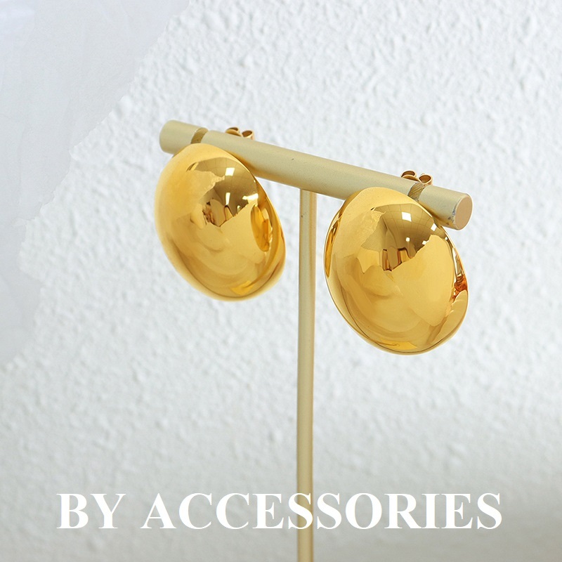 Bông tai nữ titan hình bầu dục hốc rỗng size lớn sang trọng thời trang không gỉ WE2339 BY ACCESSORIES