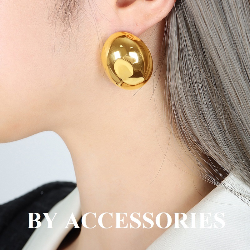 Bông tai nữ titan hình bầu dục hốc rỗng size lớn sang trọng thời trang không gỉ WE2339 BY ACCESSORIES