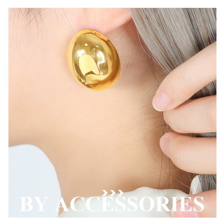 Bông tai nữ titan hình bầu dục hốc rỗng size lớn sang trọng thời trang không gỉ WE2339 BY ACCESSORIES
