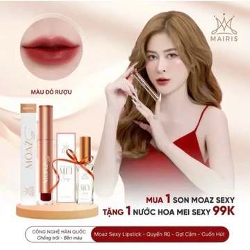[Mua 1 Tặng 1] Son Kem Lì Moaz Sexy Mairis Phương Mai - Màu Đỏ Rượu, Công Nghệ Hàn Quốc - Mua 1 Son Tặng 1 Nước Hoa