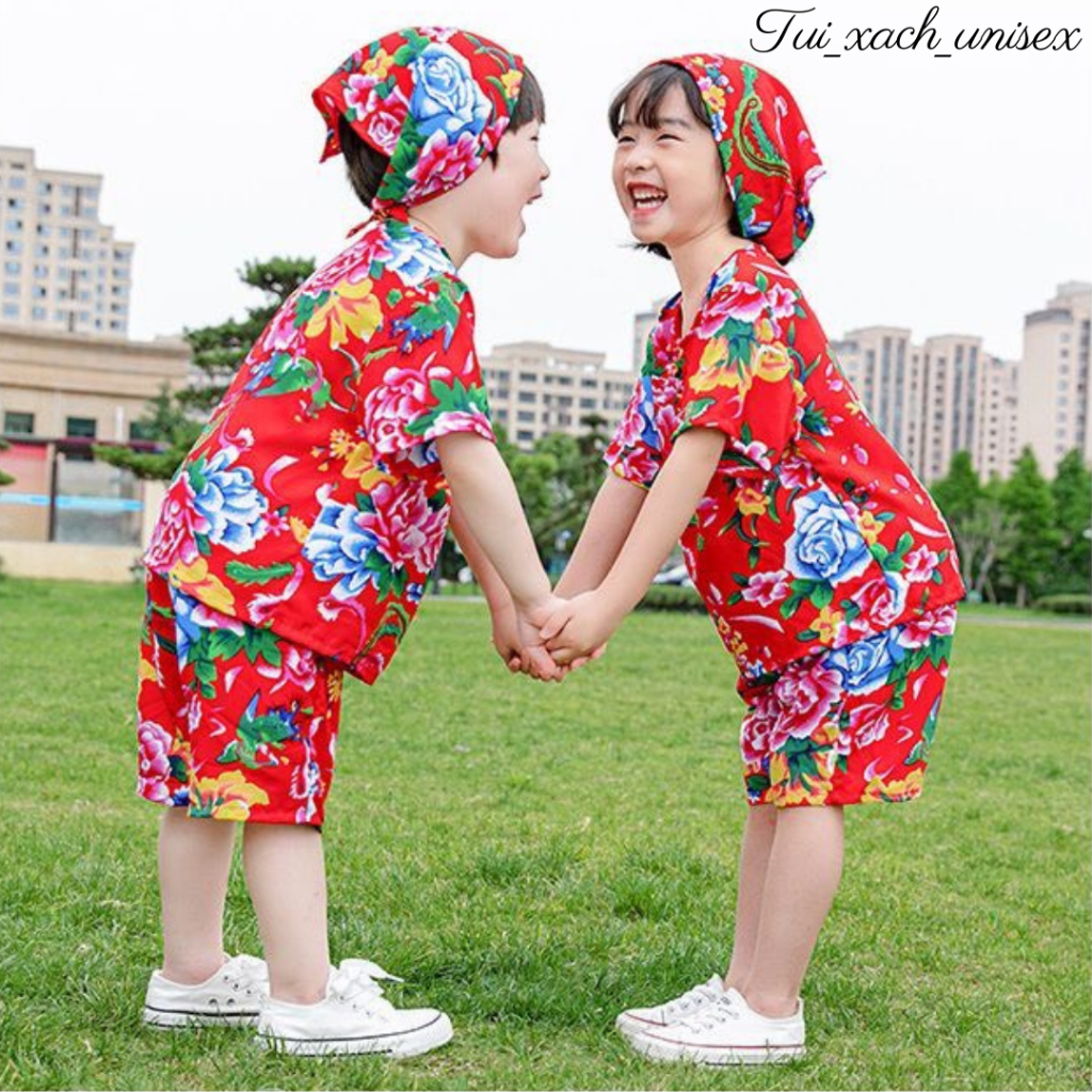 Bộ Đồ Cho Bé Trai Gài - Set mặc nhà đi chơi chúc tết du xuân họa tiên hoa đuôi con công khăn trải bàn rồng - Kl1