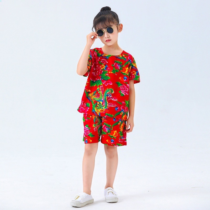 Bộ Đồ Cho Bé Trai Gài - Set mặc nhà đi chơi chúc tết du xuân họa tiên hoa đuôi con công khăn trải bàn rồng - Kl1