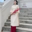 Set áo dài cách tân nhung chéo tay lửng đính cúc ngọc phối nơ hai bên vai tặng kèm quần lụa HAVANA AD40