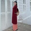 Set áo dài cách tân nhung chéo tay lửng đính cúc ngọc phối nơ hai bên vai tặng kèm quần lụa HAVANA AD40