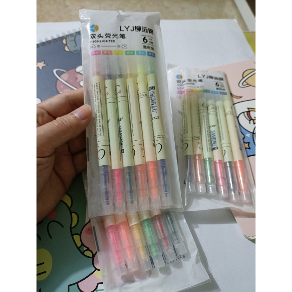 Set 6 bút highlight pastel 2 đầu - 12 màu, bút đánh dấu nhớ dòng, bút ...