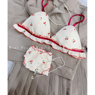 Set đồ lót viền bèo dễ thương tone cherry đỏ - handmade by Mimi house