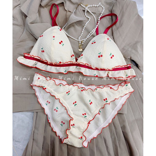 Set đồ lót viền bèo dễ thương tone cherry đỏ - handmade by Mimi house